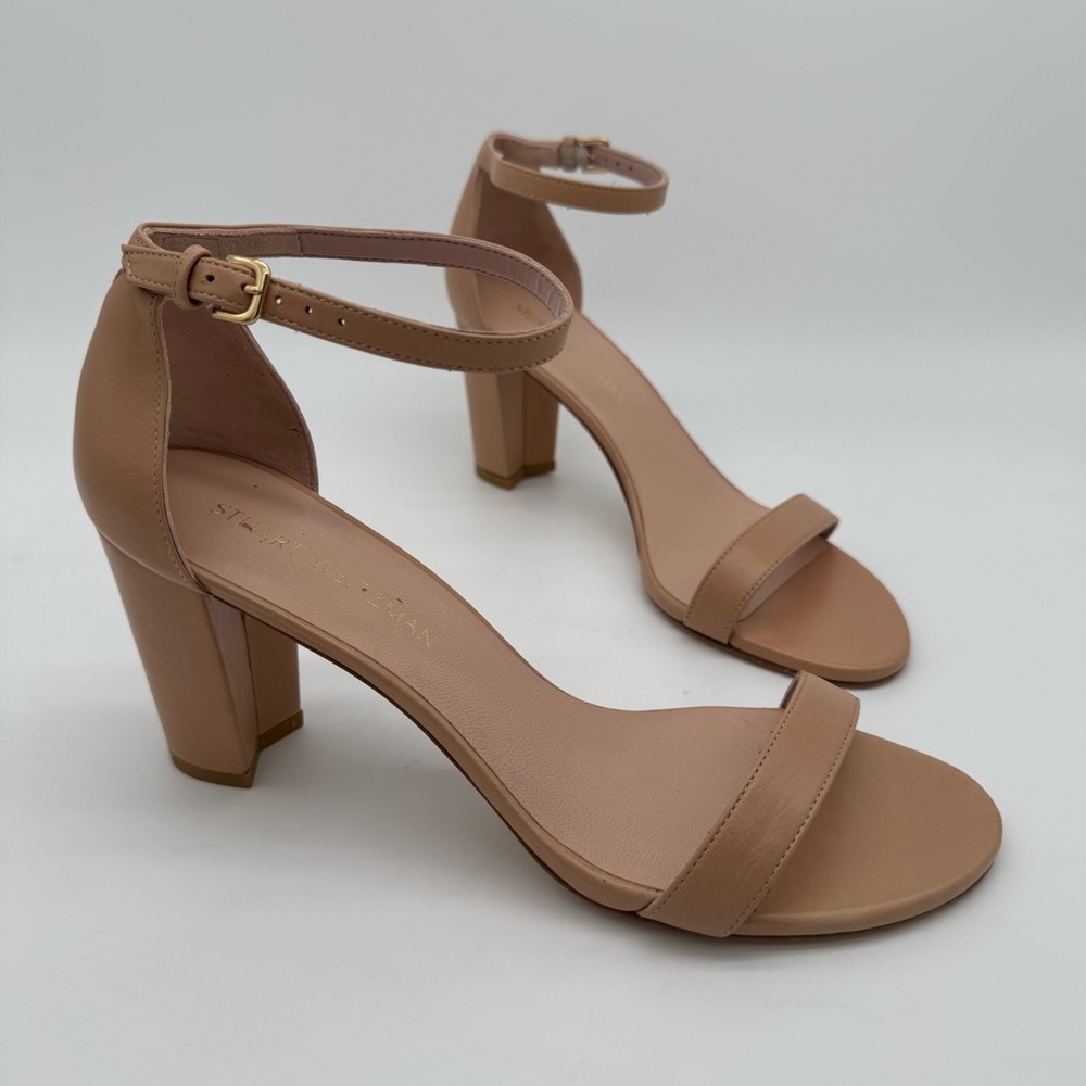 Stuart Weitzman Tan/Nude All Leather Block Heel Sandal Size 10.5 M